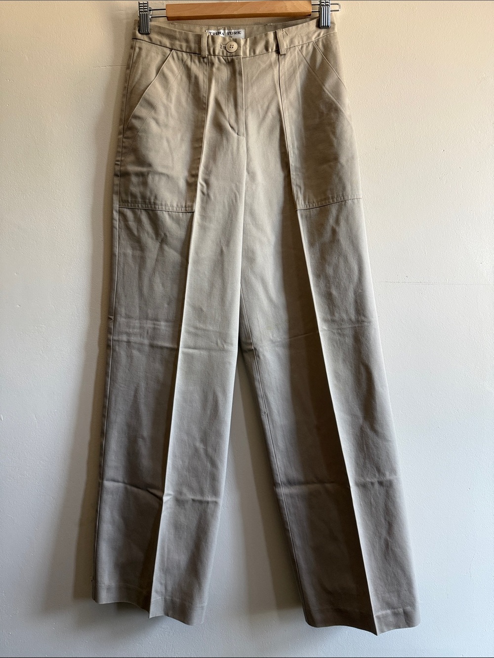 Trina Turk Khaki Wide-Leg Chinos